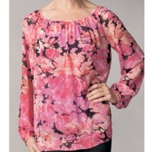CAbi Pink Floral Peasant Blouse